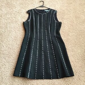ANTONIO MELANI Black Sleeveless A-Line Dress with Silver Stud Trim